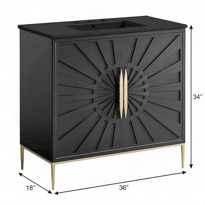 Solid Mango Wood Single-Sink Bathroom Vanity with Ceramic Sink, Black Black