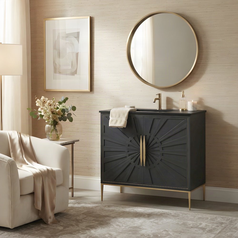 Solid Mango Wood Single-Sink Bathroom Vanity with Ceramic Sink, Black Black