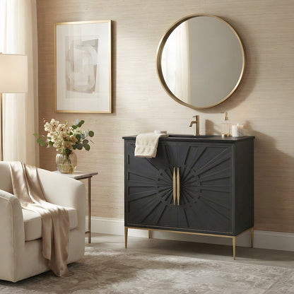Solid Mango Wood Single-Sink Bathroom Vanity with Ceramic Sink, Black Black