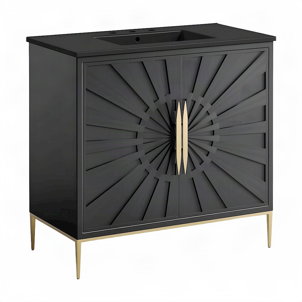 Solid Mango Wood Single-Sink Bathroom Vanity with Ceramic Sink, Black Black