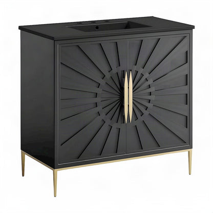 Solid Mango Wood Single-Sink Bathroom Vanity with Ceramic Sink, Black Black