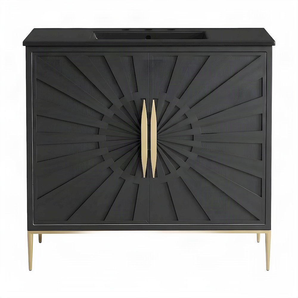 Solid Mango Wood Single-Sink Bathroom Vanity with Ceramic Sink, Black Black