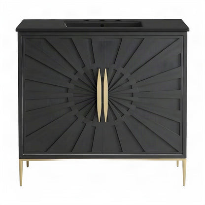 Solid Mango Wood Single-Sink Bathroom Vanity with Ceramic Sink, Black Black