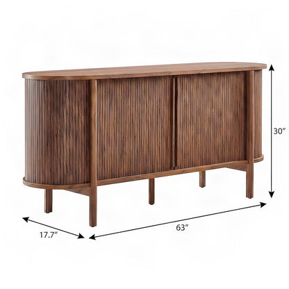Curved Wood Sideboard Buffet Cabinet with Credenza Storage, Walnut