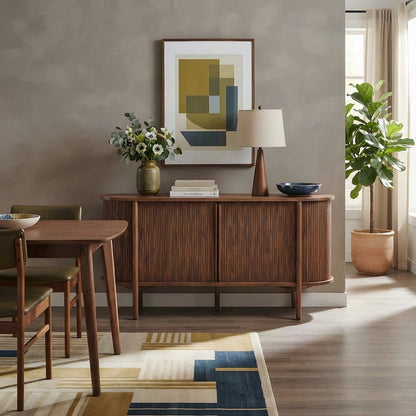 Curved Wood Sideboard Buffet Cabinet with Credenza Storage, Walnut