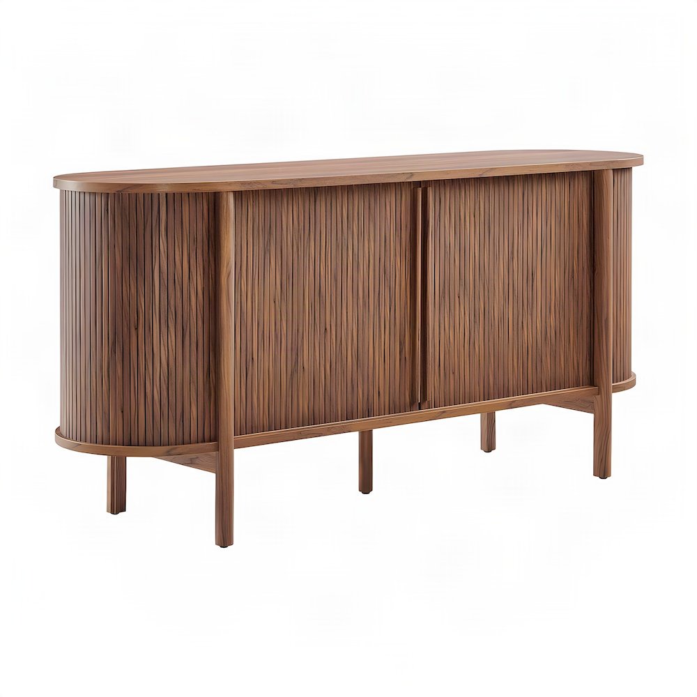 Curved Wood Sideboard Buffet Cabinet with Credenza Storage, Walnut