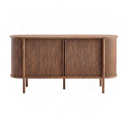 Curved Wood Sideboard Buffet Cabinet with Credenza Storage, Walnut