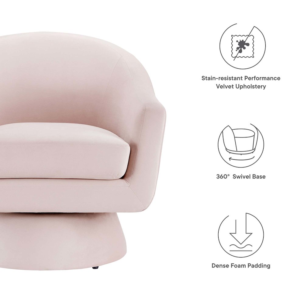 Astral Performance Velvet Fabric and Wood Swivel Chair