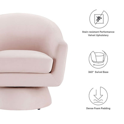 Astral Performance Velvet Fabric and Wood Swivel Chair