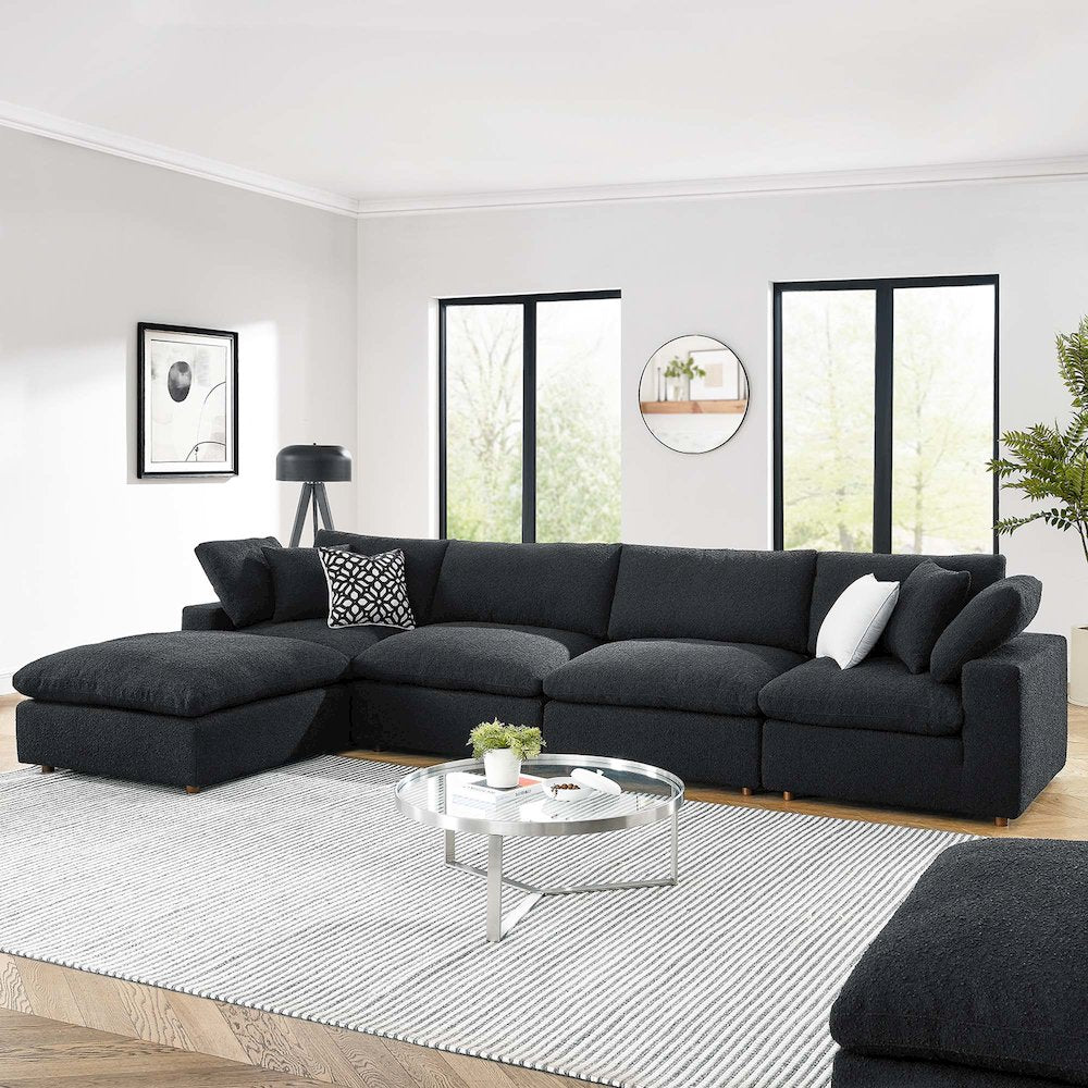 Commix 5-Piece Down Filled Overstuffed Boucle Fabric Sectional Sofa
