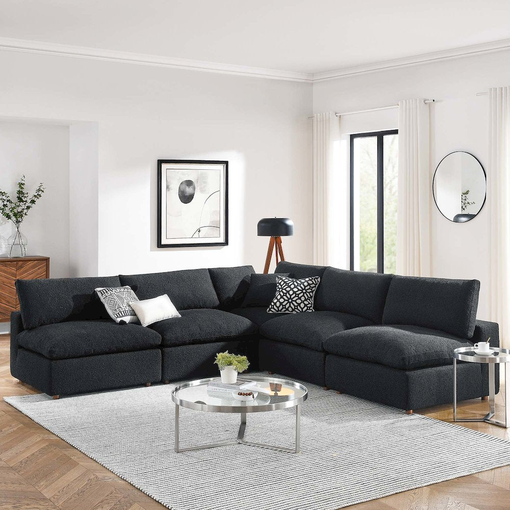 Commix 5-Piece Down Filled Overstuffed Boucle Fabric Sectional Sofa