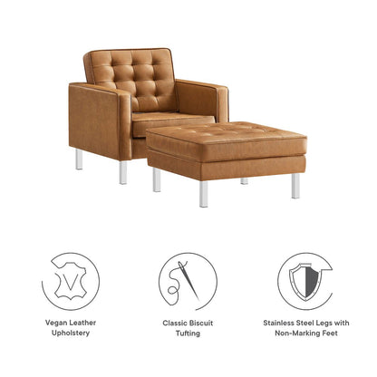 Loft Tufted Vegan Leather Armchair and Ottoman Set