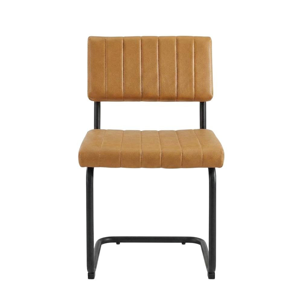 Vegan Leather Dining Side Chair with Cushioned Seat, Black Tan, Set of 2