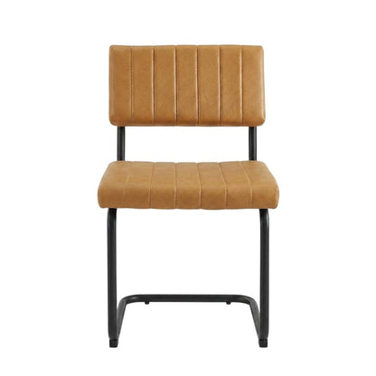 Vegan Leather Dining Side Chair with Cushioned Seat, Black Tan, Set of 2