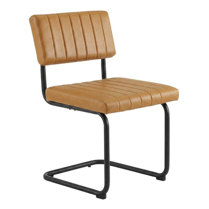 Vegan Leather Dining Side Chair with Cushioned Seat, Black Tan, Set of 2