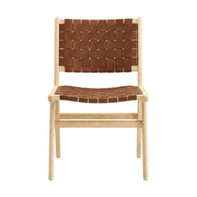 Leather-Upholstered Wood Dining Side Chairs, Natural Brown, Set of 2