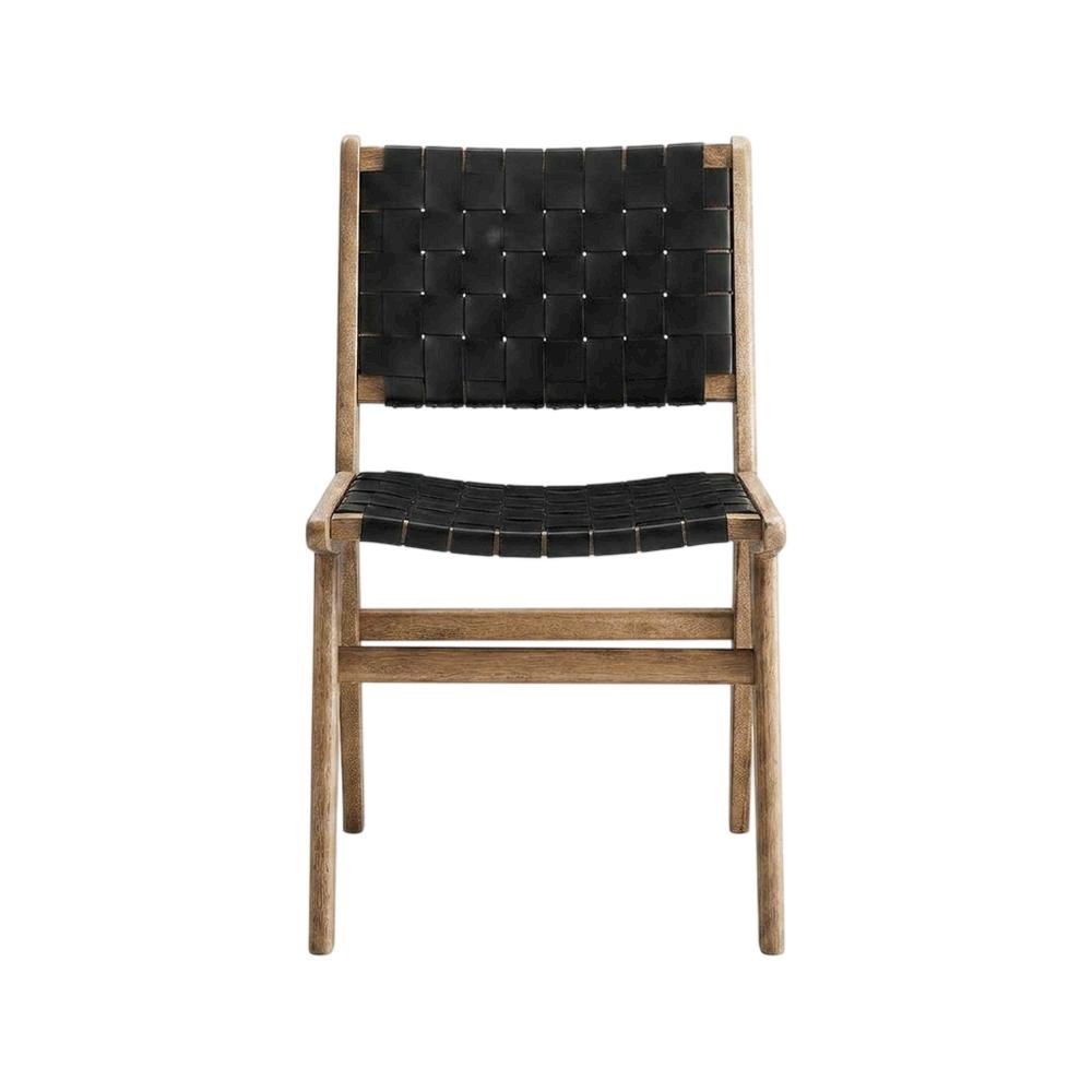 Leather-Upholstered Wood Dining Side Chairs, Walnut Black, Set of 2