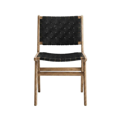 Leather-Upholstered Wood Dining Side Chairs, Walnut Black, Set of 2