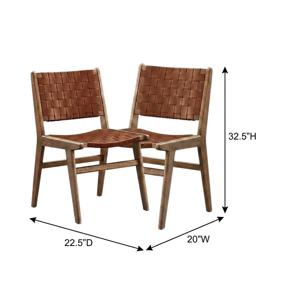 Leather-Upholstered Wood Dining Side Chairs, Walnut Brown, Set of 2
