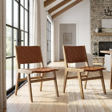 Leather-Upholstered Wood Dining Side Chairs, Walnut Brown, Set of 2