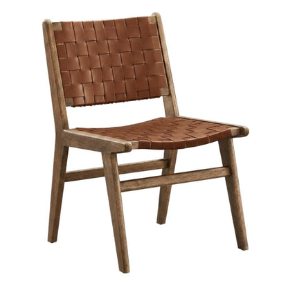Leather-Upholstered Wood Dining Side Chairs, Walnut Brown, Set of 2