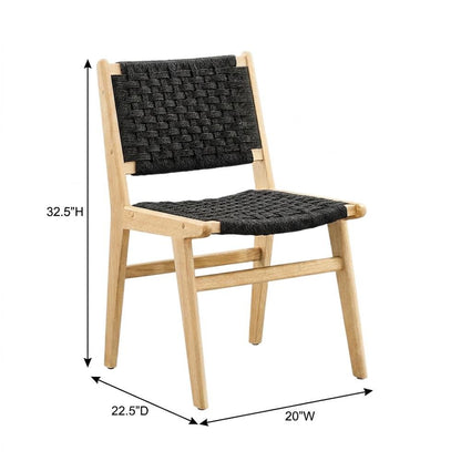Woven Rope Wood Dining Side Chairs, Natural Black, Set of 2