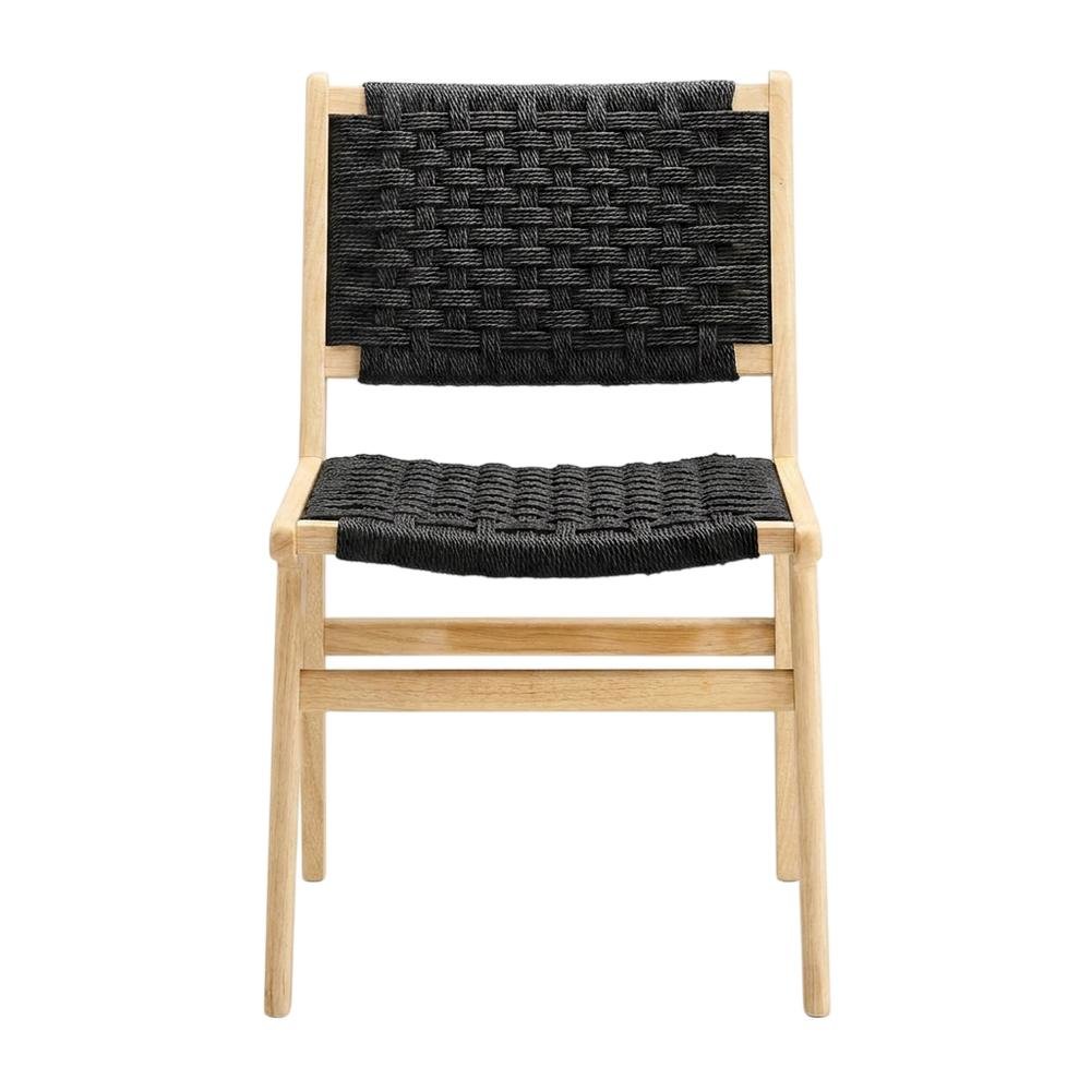 Woven Rope Wood Dining Side Chairs, Natural Black, Set of 2