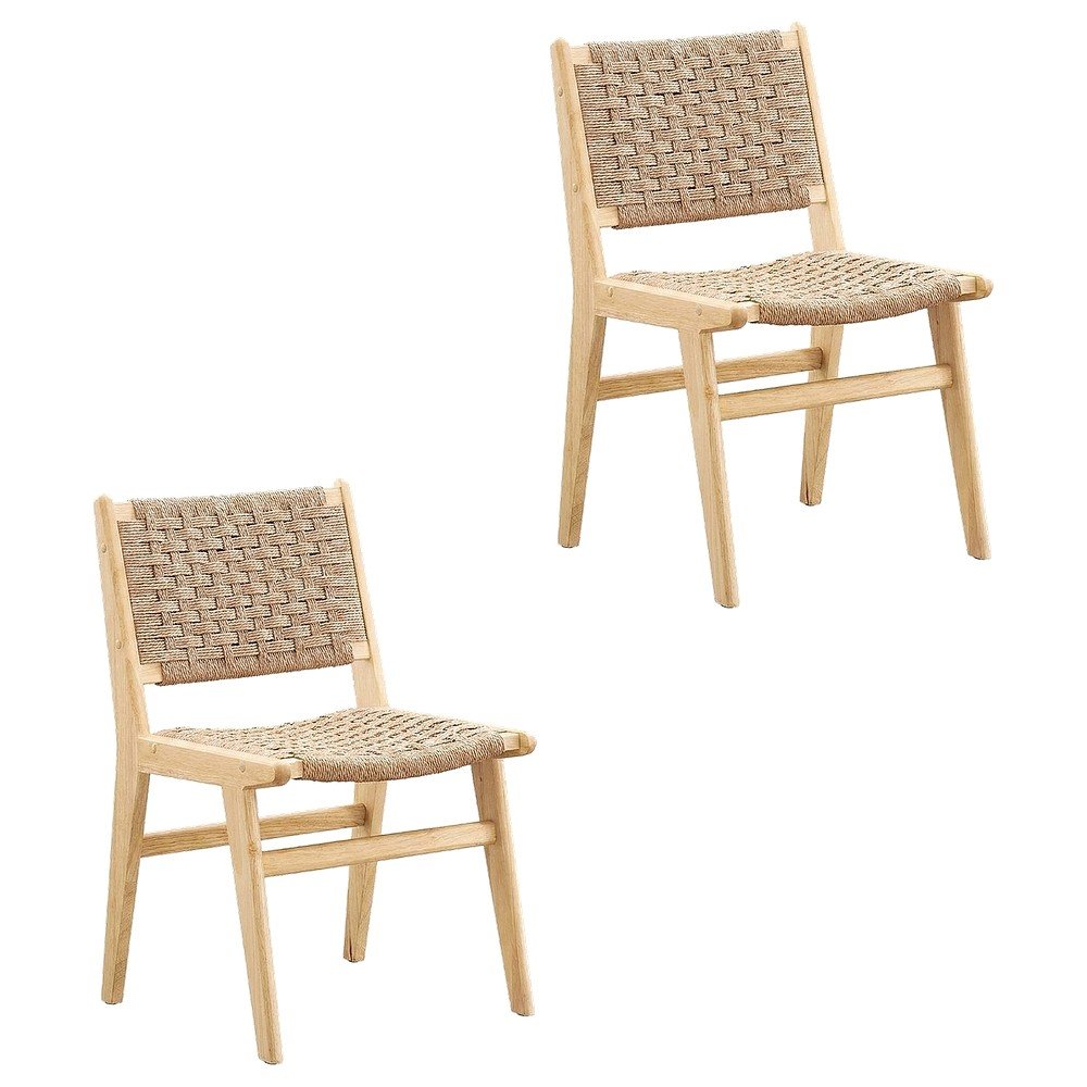 Woven Rope Wood Dining Side Chairs, Natural Natural, Set of 2