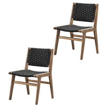 Woven Rope Wood Dining Side Chairs, Walnutt Black, Set of 2