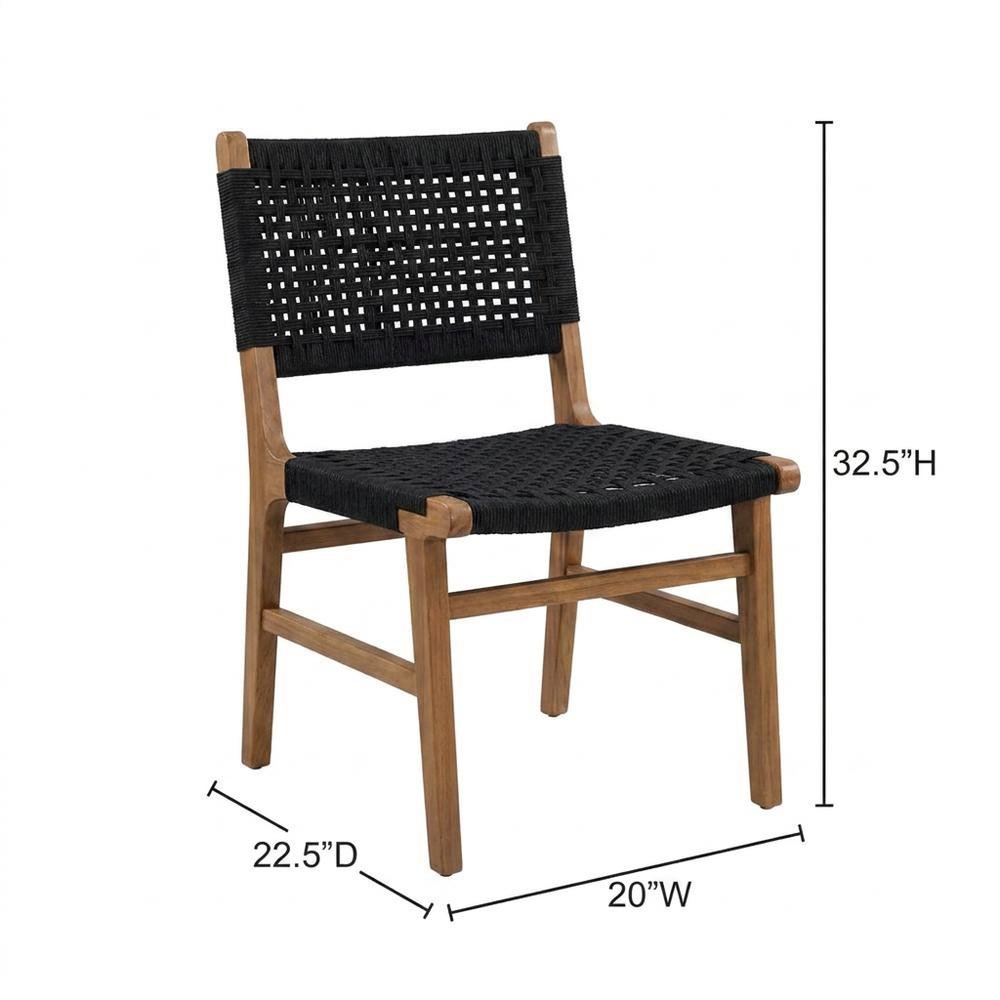 Woven Rope Wood Dining Side Chairs, Walnutt Black, Set of 2