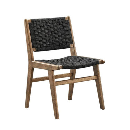 Woven Rope Wood Dining Side Chairs, Walnutt Black, Set of 2
