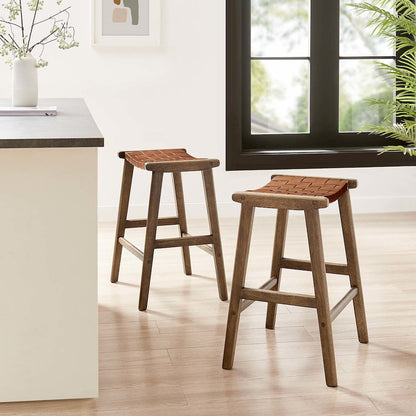 Saoirse Faux Leather Wood Counter Stool Set of 2