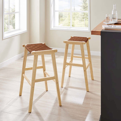 Saoirse Leather Wood Bar Stool Set of 2