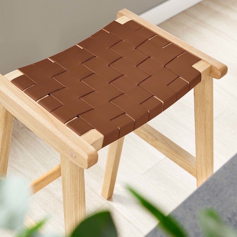 Saoirse Leather Wood Bar Stool Set of 2