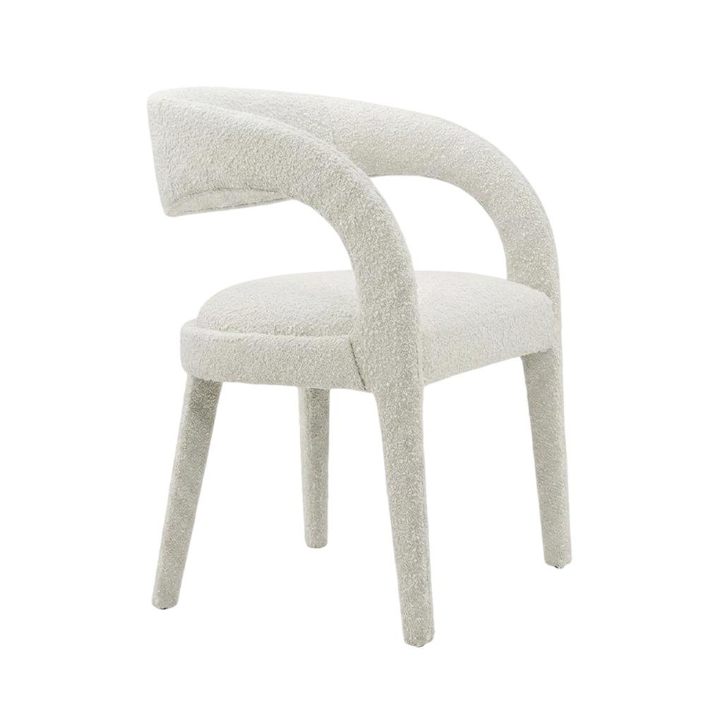 Boucle Upholstered Dining Chairs with Arms for Dining Room, Ivory, Set of 2