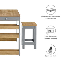 Galley 3-Piece Kitchen Island and Stool Set