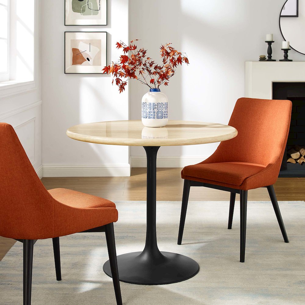 Lippa 36” Round Faux Travertine Dining Table