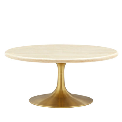 Lippa 36” Round Faux Travertine Coffee Table
