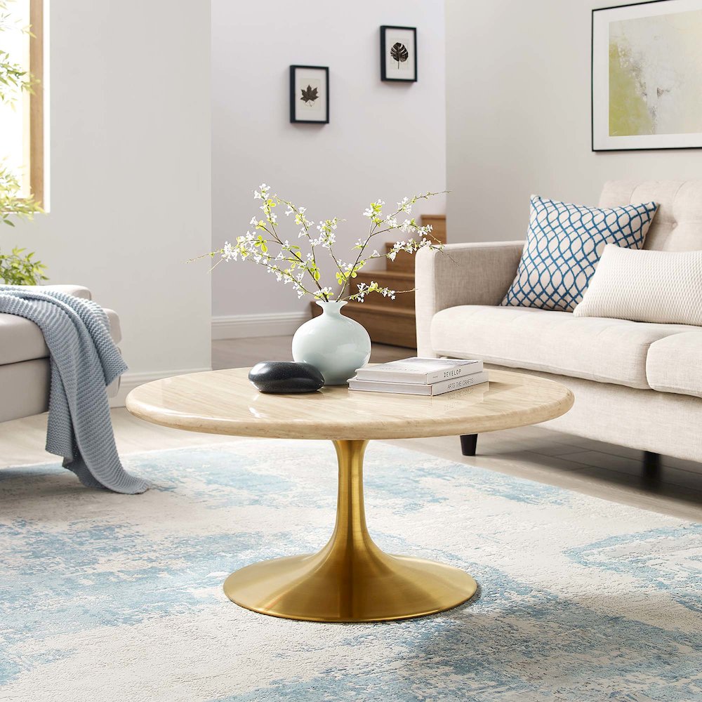 Lippa 36” Round Faux Travertine Coffee Table