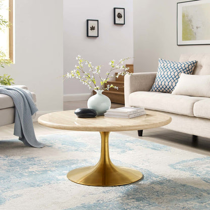 Lippa 36” Round Faux Travertine Coffee Table