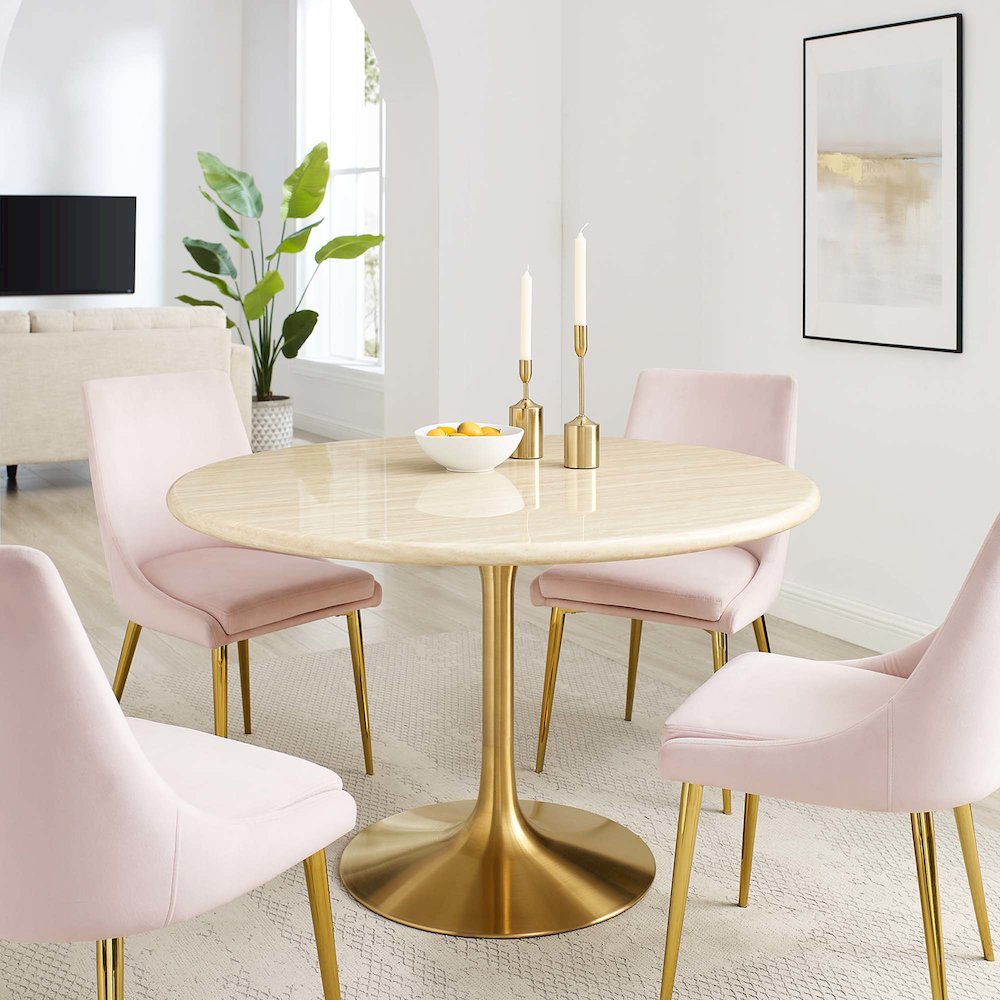 Lippa 48" Round Faux Travertine Dining Table