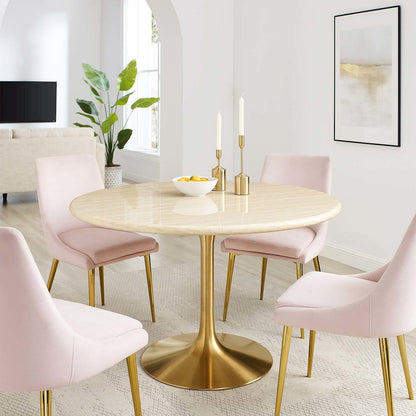 Lippa 48" Round Faux Travertine Dining Table