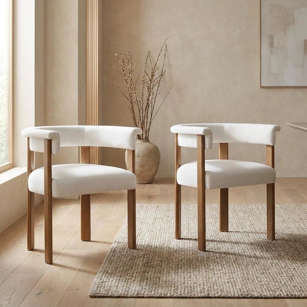 Performance Velvet Barrel Dining Chairs, Alabaster Deep Brown, Set of 2