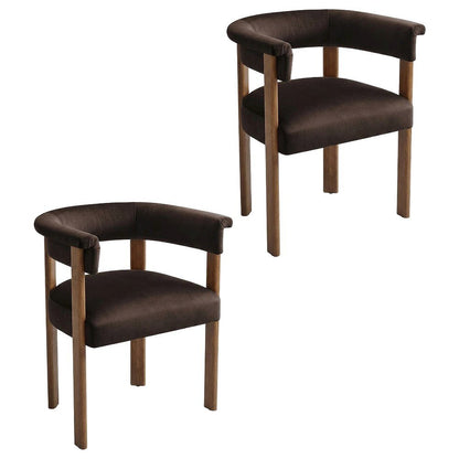 Performance Velvet Barrel Dining Chairs, Chocolate Brown Deep Brown, Set of 2