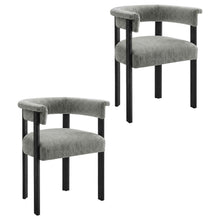 Fabric Upholstered Barrel Dining Chairs, Heathered Weave Gray Black, Set of 2