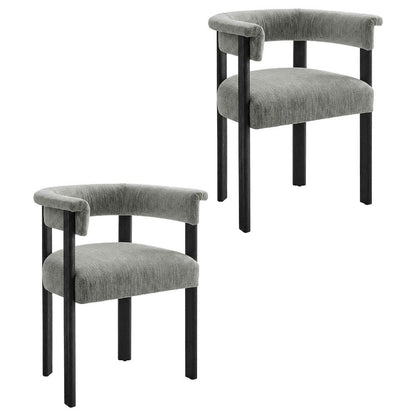 Fabric Upholstered Barrel Dining Chairs, Heathered Weave Gray Black, Set of 2