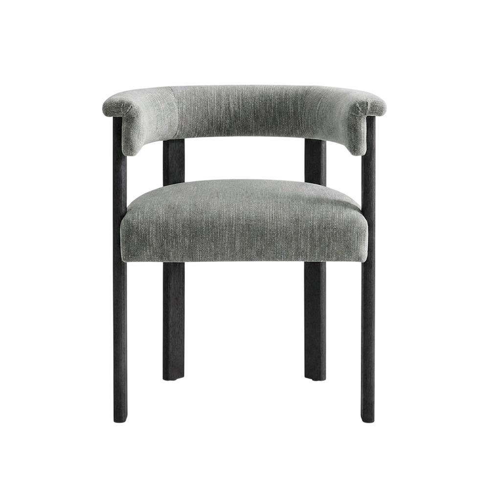 Fabric Upholstered Barrel Dining Chairs, Heathered Weave Gray Black, Set of 2