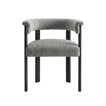 Fabric Upholstered Barrel Dining Chairs, Heathered Weave Gray Black, Set of 2