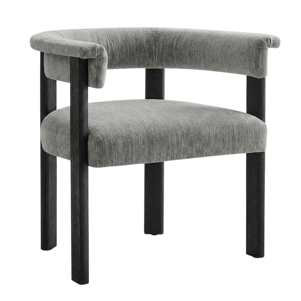 Fabric Upholstered Barrel Dining Chairs, Heathered Weave Gray Black, Set of 2