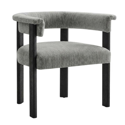 Fabric Upholstered Barrel Dining Chairs, Heathered Weave Gray Black, Set of 2
